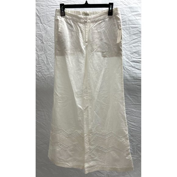 elevenses Pants - NEW Elevenses Anthropologie White Crochet Trim Wide Leg Pants 2